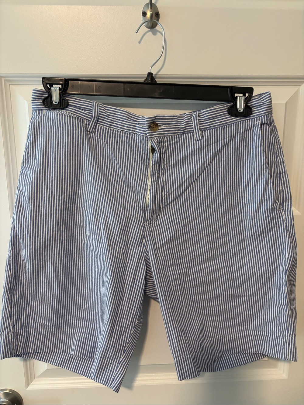 Polo by Ralph Lauren Blue & White Seersucker Flat Front Shorts